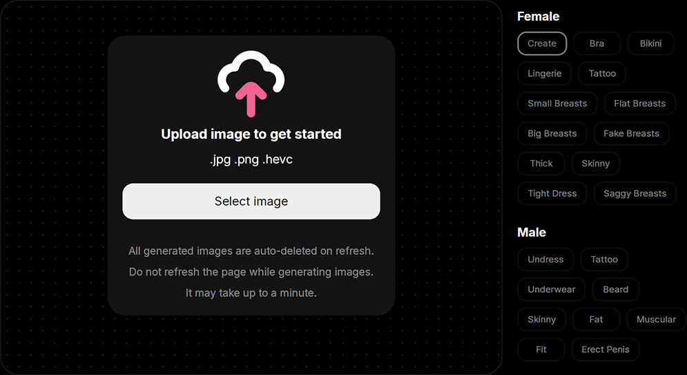 Upload image: AI Porn Generation